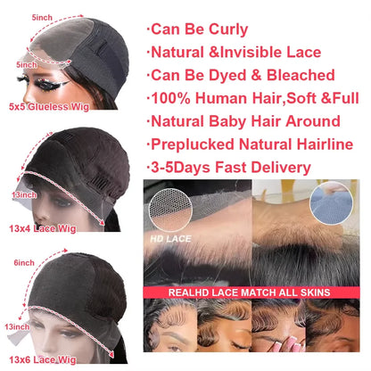 Body Wave 13x6 HD Transparent Lace Front Human Hair Wigs For Black Women 30 36 Inch 13x4 Lace  Frontal Brazilian Wigs