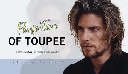 Full Lace Hair System Men Wig With Realistic Hairline Toupee For Men Breathable Male Hair Prosthesis 100% Human Hair Wig For Man