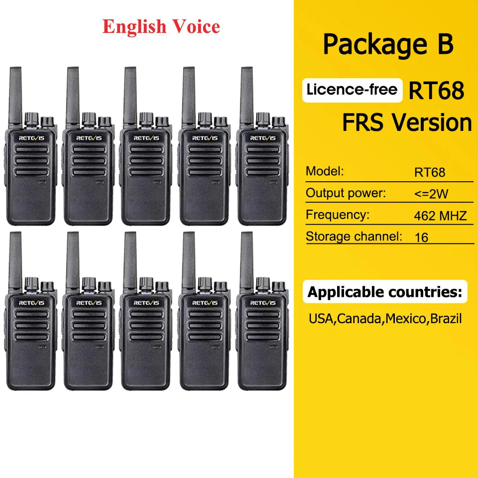 Retevis RT668 Walkie Talkies Long Rang 10PCS Rugged PMR Radio VOX 2 Way Radio for Hotel Restaurant Communication Equipment