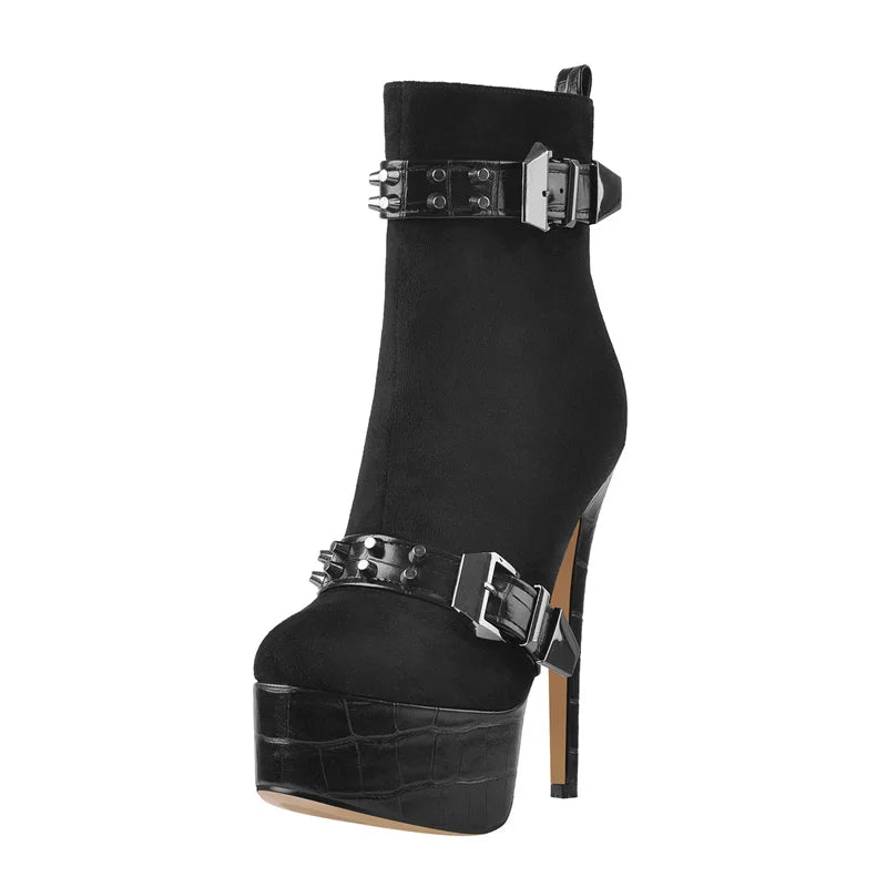 Onlymaker Women Lace-Up Ankle Boots Shoes 16cm High Thin Heel 4cm Platform Fashion Heels Boots Plus Size 35-46