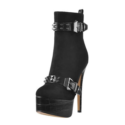Onlymaker Women Lace-Up Ankle Boots Shoes 16cm High Thin Heel 4cm Platform Fashion Heels Boots Plus Size 35-46