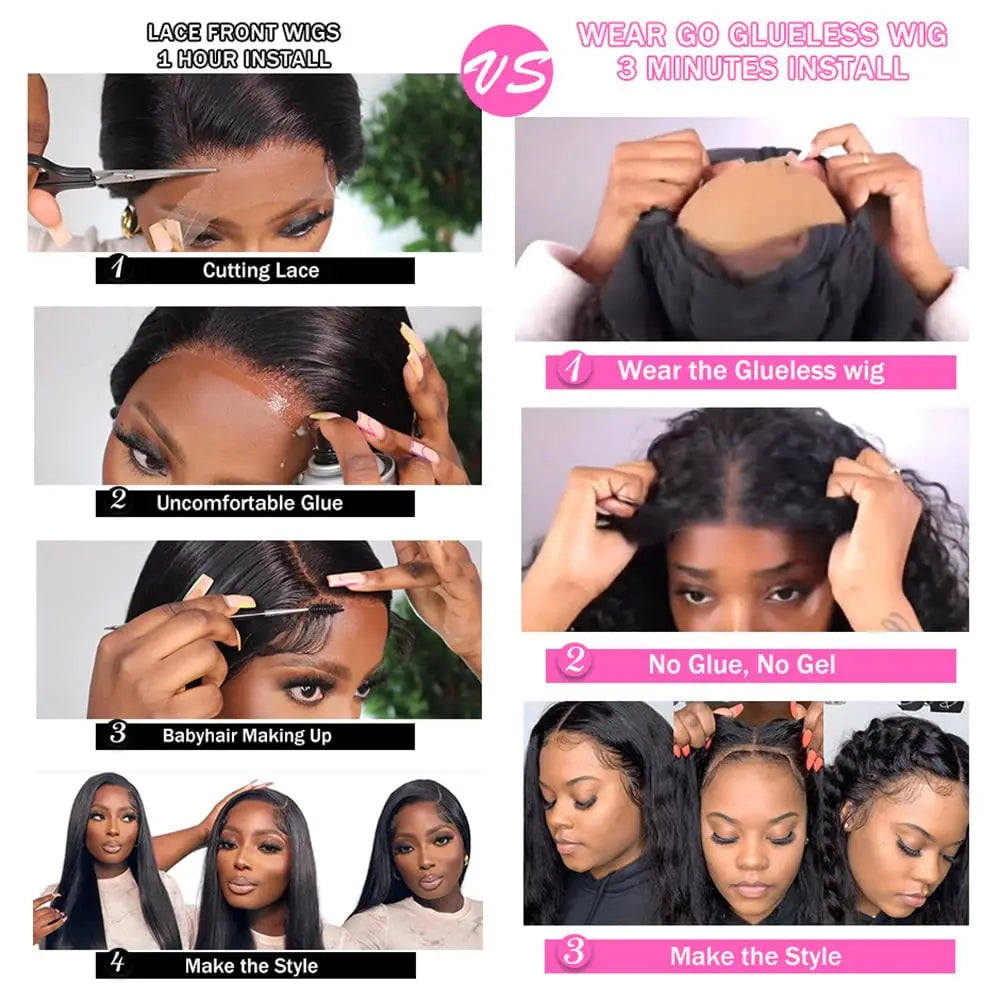 Wear and Go Glueless Wig Pre Plucked Pre Cut 4x4 Lace Closure Wig Kinky Straight Lace Front Wigs Human Hair Wig for Women
