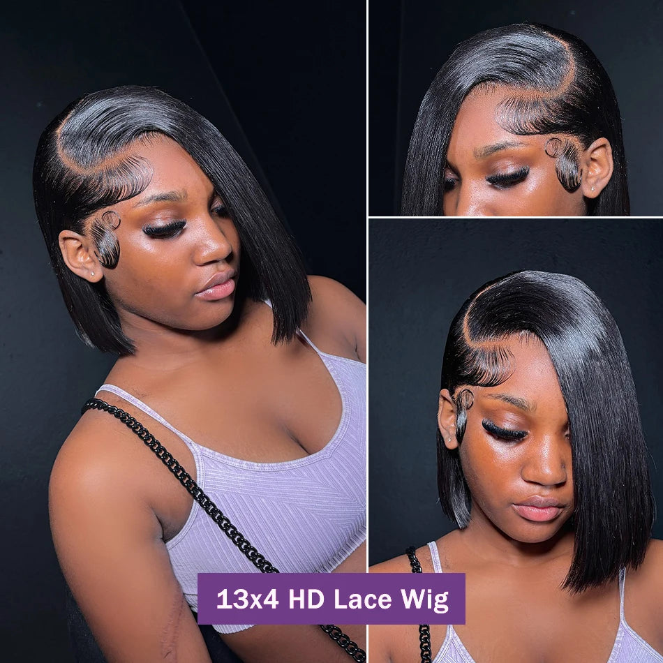Bob Wig Human Hair 200% Density 13x4 HD Lace Frontal Short Straight Lace Front Bob Wigs For Black Women Human Hair Pre Plucked