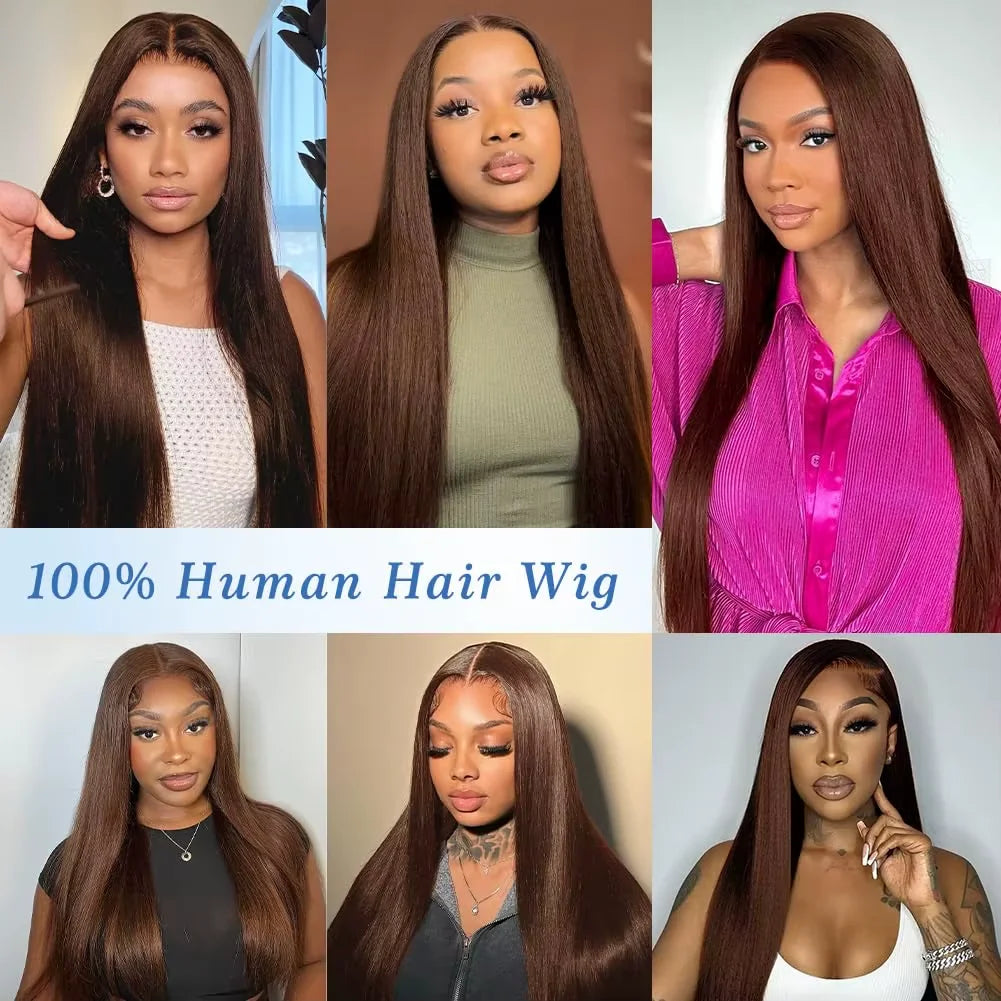 300 Density Brown HD Lace Frontal Wigs 13x4 Bone Straight Human Hair For Women Chocolate Brown Front Wig With Baby Hair
