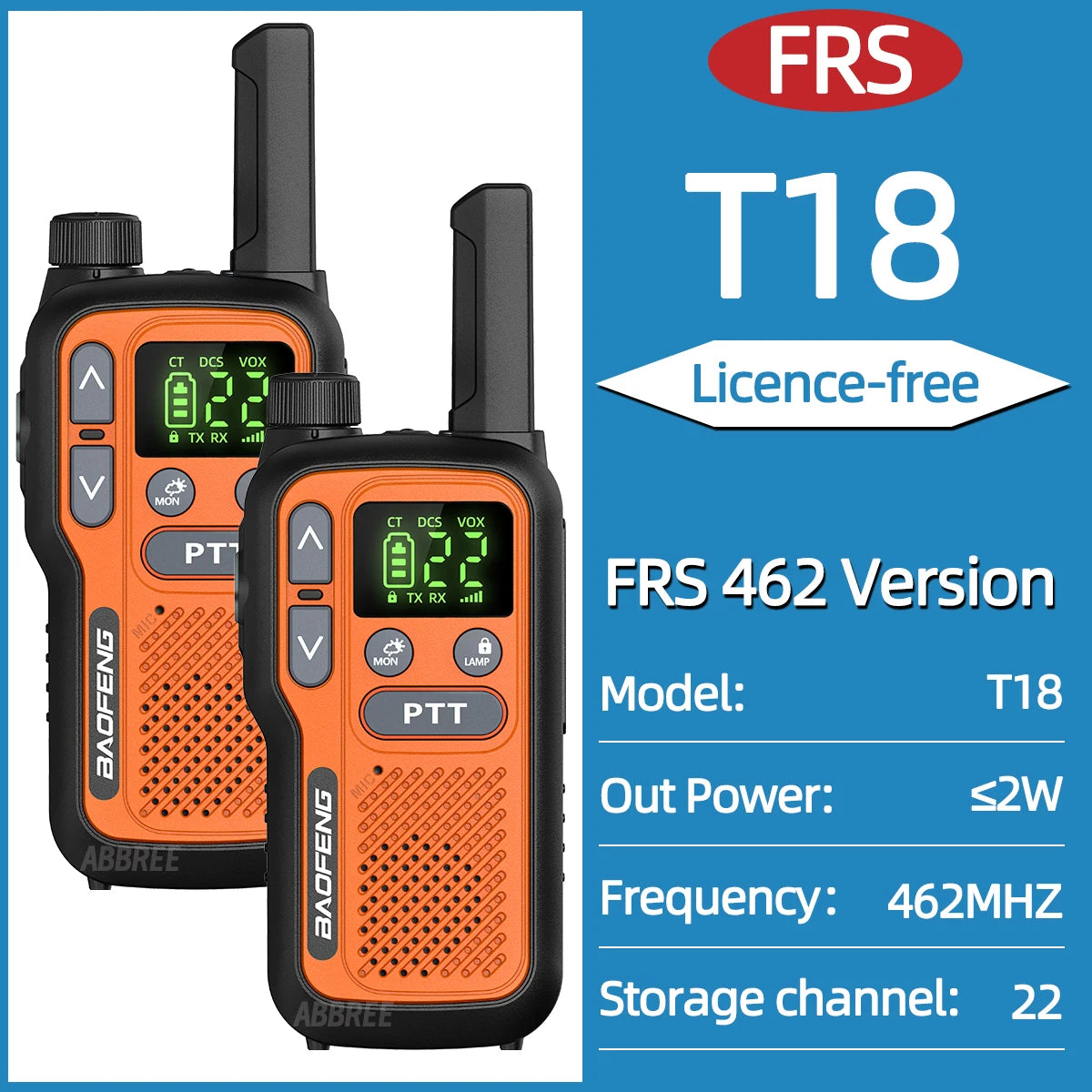 2pcs Baofeng T18 Mini Walkie Talkie Long Range PMR FRS Rechargable Portable Two Way Radio Type-C Charger VOX for Camping Trip
