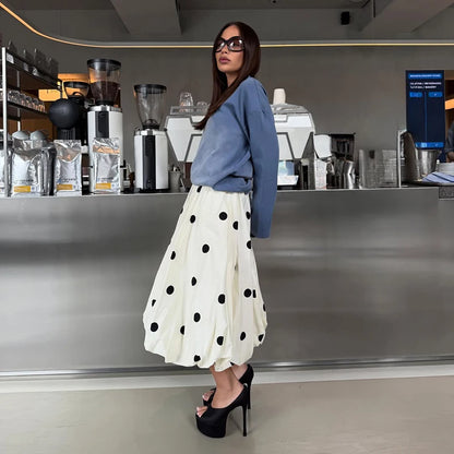 Polka Dot Bubble Skirt Women Summer Elegant Balloon Midi Skirts Vintage high Waist Flattery Puff Vacation Party Long Skirt