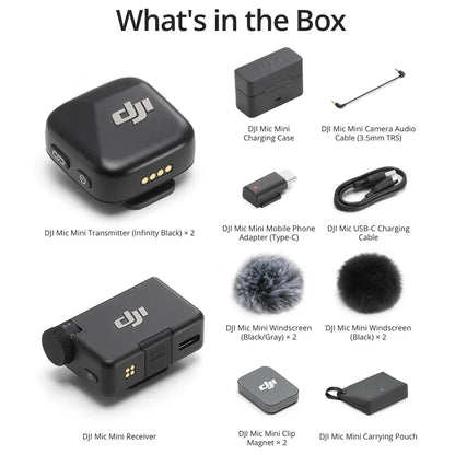 DJI Mic 2 (2 TX + 1 RX + Charging Case), All-in-one Wireless Microphone, Intelligent Noise Cancelling, 32-bit Float Internal Recording, 250m (820 ft.) Range, Microphone for iPhone, Android, Camera