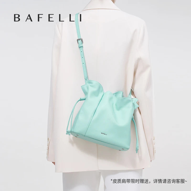 BAFELLI 2026 NEW WOMEN'S BAG LEATHER CASUAL BUCKET HANDBAGS FOR FEMALE TREND FASHION SHOPPER PURSE LUXURY BRAND SHOULDER