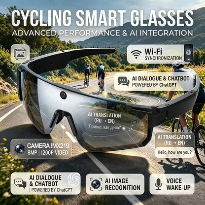 AI Sport Smart Glasses with Camera 4K 60FPS Anti-Shake POV Video Open-Ear Audio Voice Assistant Cycling Sunglasses for Men Women