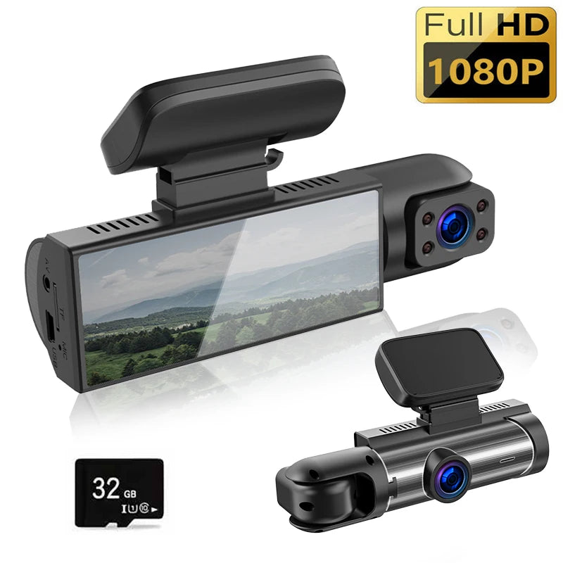 ZNLYRION Driving Recorder M8-32GB Full HD 1080P Car Dashcam Front+Interior Rear Camera 130° Wide Angle Night Vision G-Sensor Parking Monitor Car Driving Recorder