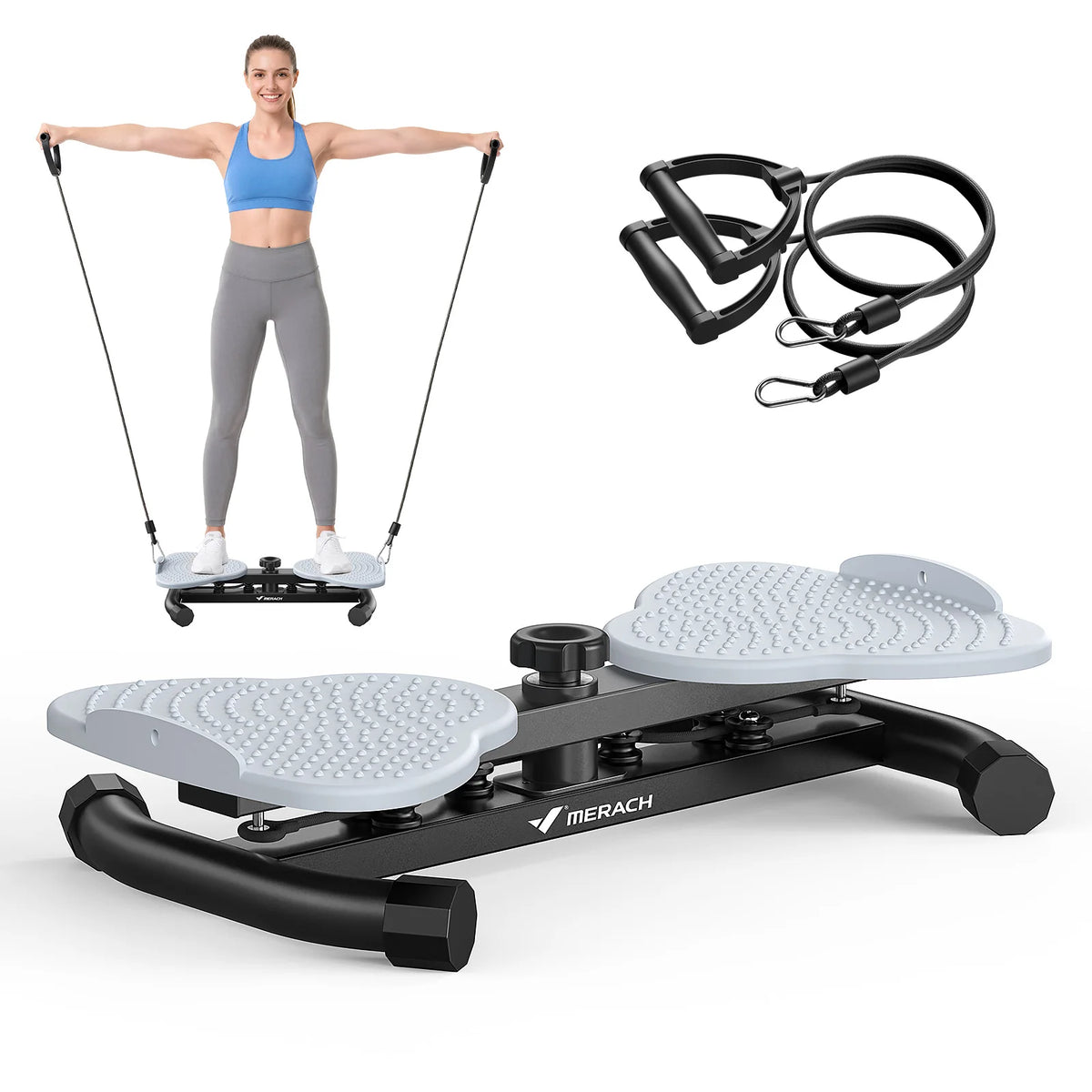 MERACH Waist Twister Board with Pull Cords Dual Pedal Ab Twister 300 lbs Capacity Silent Anti-Slip Core Exerciser with Foot Massage Slim Waist Love Handle Workout Equipment for Home Office for Women & Seniors