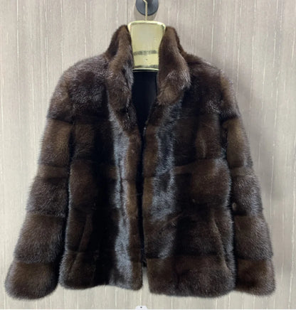 Women's Real Mink Fur Jacket Short Coat European Street Style Warm Casual Fashion Ladies Outerwear