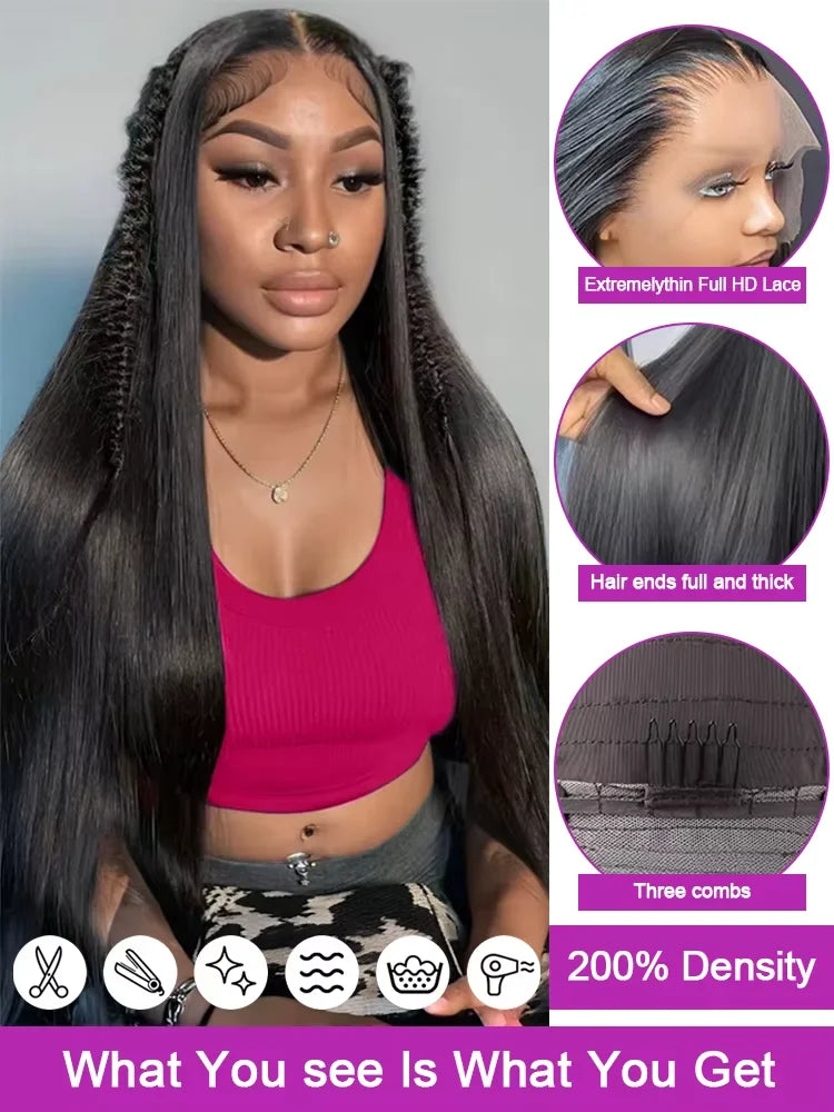 Bone Straight Wigs Human Hair 13x6 HD Lace Frontal Wig 30 32Inch Lace Front Wig 5x5 Closure Glueless Natural For Women