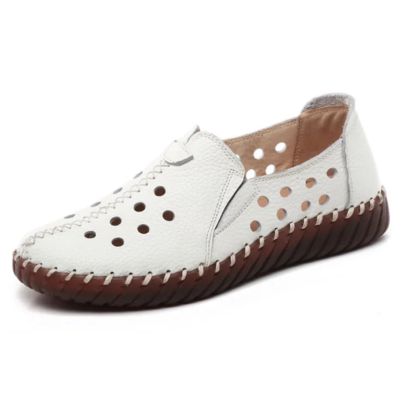 Genuine Leather Ballet Flats Shoes Women Vintage Luxury High Quality Loafers Women's Moccasins Casual Elegant Ladies Wide Shoes