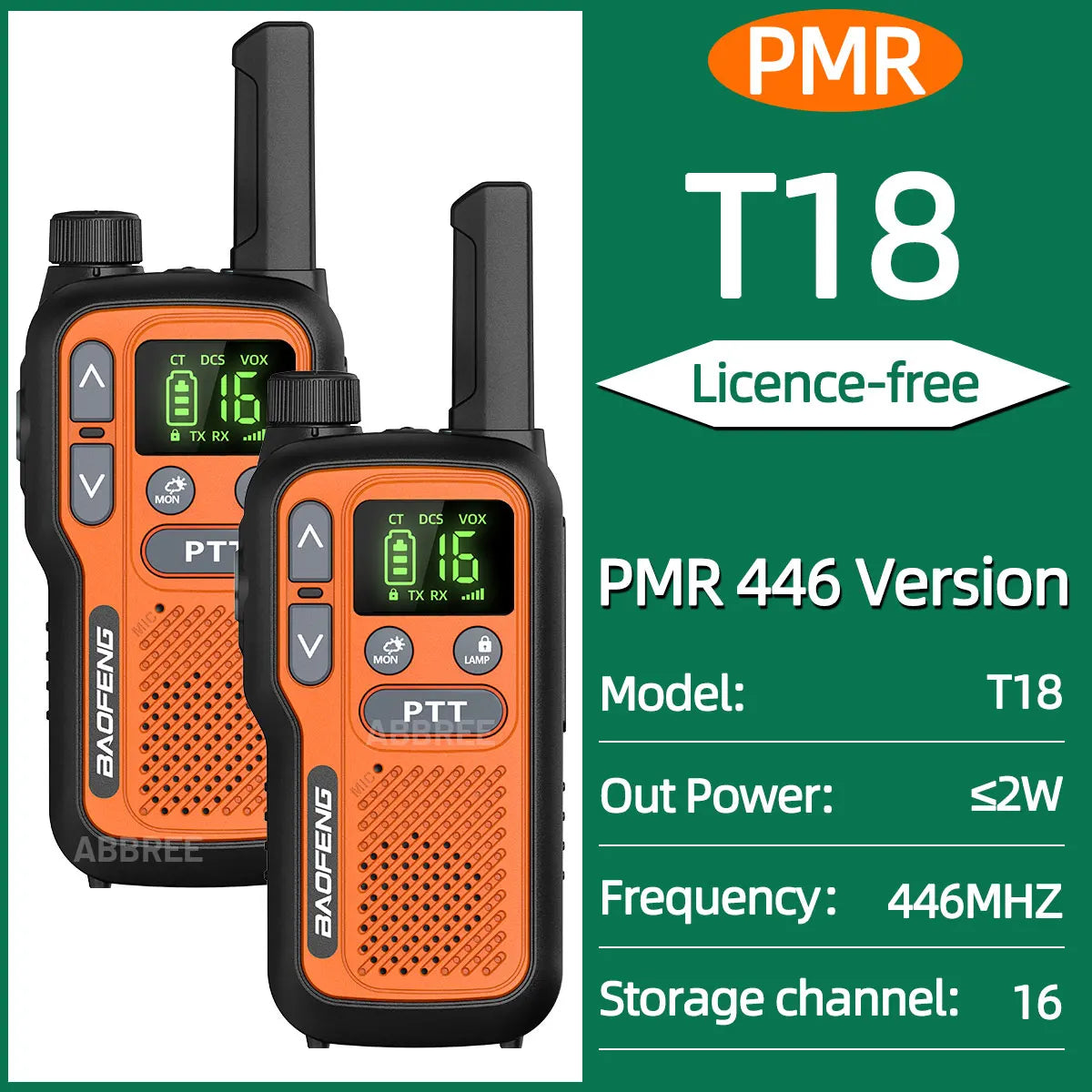 2pcs Baofeng T18 Mini Walkie Talkie Long Range PMR FRS Rechargable Portable Two Way Radio Type-C Charger VOX for Camping Trip