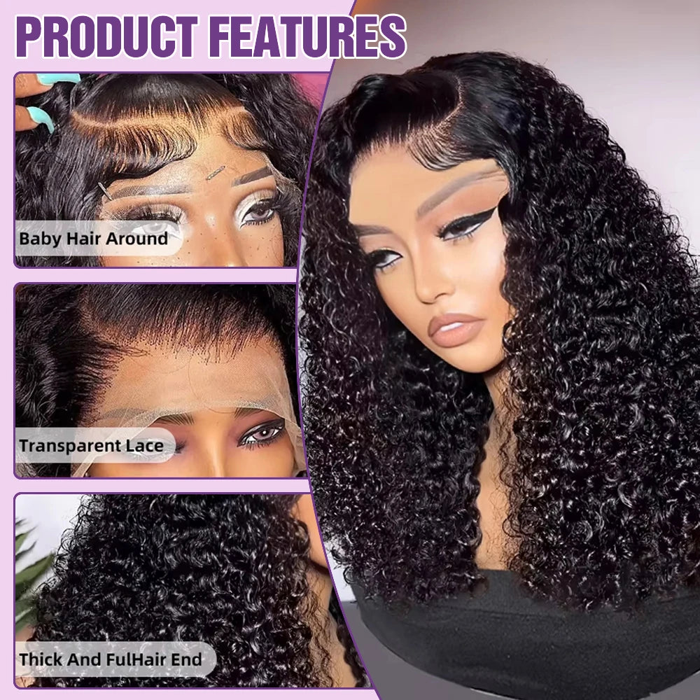 Short Bob Deep Wave Lace Frontal Wig Pre Plucked 13x4 4x4 Lace Front Wig Peruvian Curly Human Hair Bob Wigs For Women and Girls