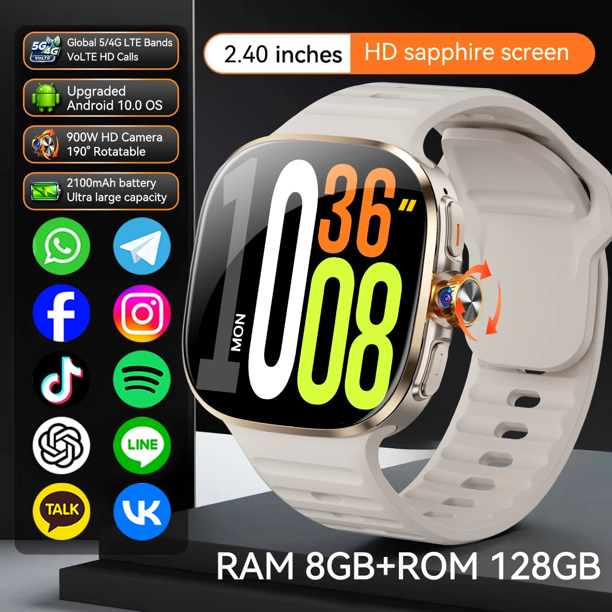 M99 Smartwatch 5G With 2.4inch Amoled Screen 900W Rotating Camera WIFI GPS Position Compass NFC Bluetooth Smart Watch Men Women