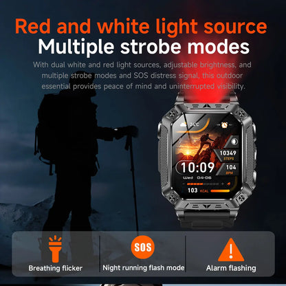 2026 New Military Grade 1400mAh Sports Smart Watch 10ATM Waterproof Flashlight Heart Rate Bluetooth Call Outdoor Smartwatch Men