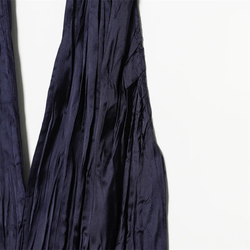 Women Deep V Halter Jumpsuits Summer Pleated Loose Backless Long Pants Rompers Casual Beach Party Sleeveless Overalls Vestidos