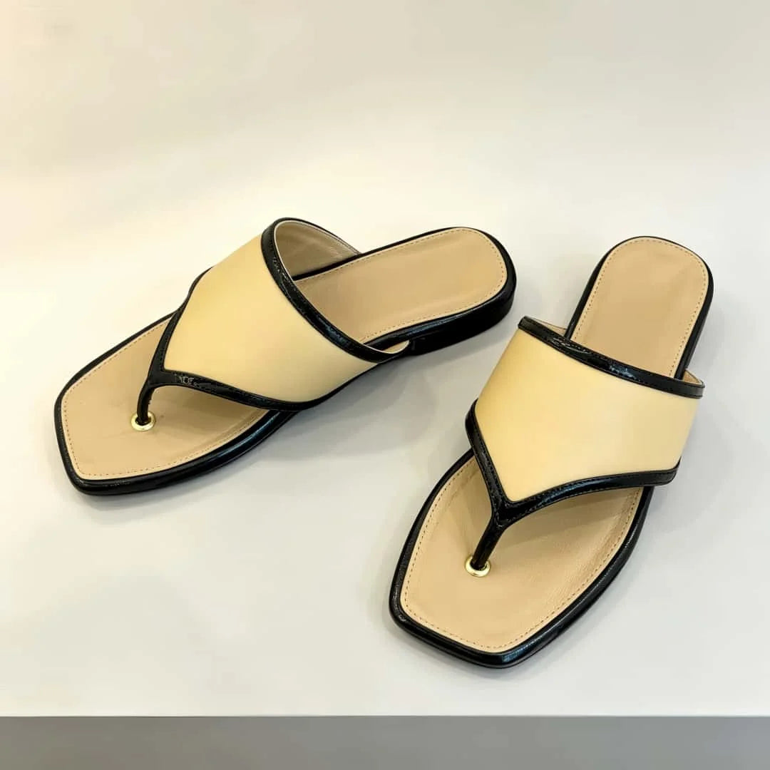 11C-2026 Luxury Women's Daily Commuting Y2K Pointed-Toe Flare Flat Cropped Sandals Sheepskin Upper With Leather Sole