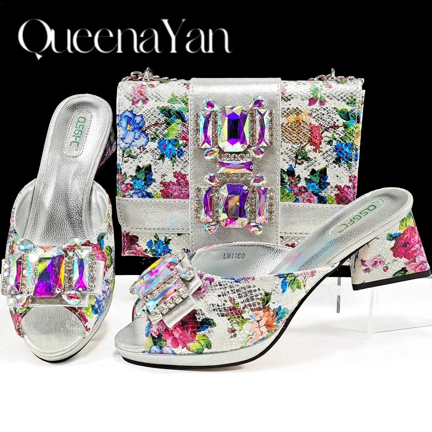 Queena Yan Luxe Design Peep-Toe Heels & Three-Dimensional Bag Set Nigerian Party Shoes and Bag – Perfect for Elegant Events