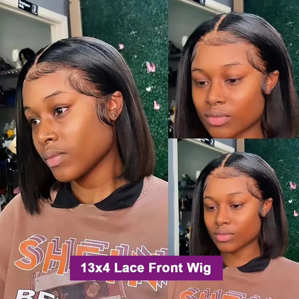 220% Density Straight 13x4 Lace Frontal Short Bob Wigs 100% Human Hair 4x4 Lace Closure Wig Virgin Bob Wigs #1B Natural Black