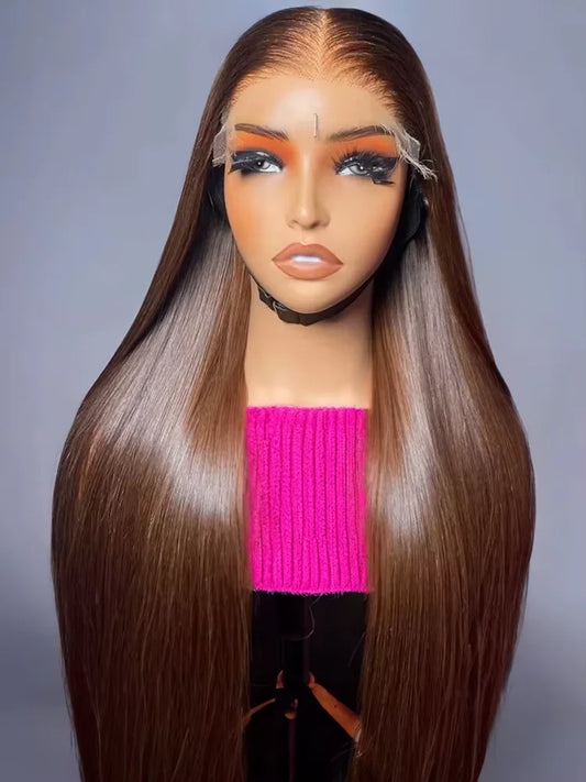 300 Density Brown HD Lace Frontal Wigs 13x4 Bone Straight Human Hair For Women Chocolate Brown Front Wig With Baby Hair