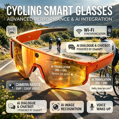 AI Sport Smart Glasses with Camera 4K 60FPS Anti-Shake POV Video Open-Ear Audio Voice Assistant Cycling Sunglasses for Men Women