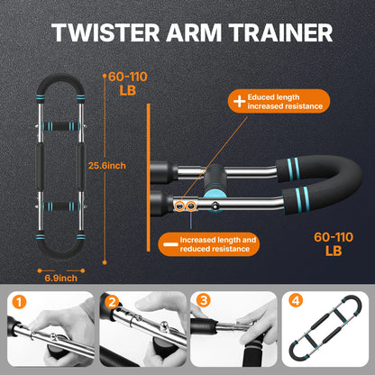 MERACH Twister Arm Exerciser 60-110 lbs Adjustable Resistance Portable Chest Expander Spring Bar for Home Gym Travel Full Body Portable Arm Shoulder Back Upper Body Workout Equipment Guide for Men & Women