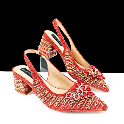 QUEENA Yan  Dazzling Dreams: Full Rhinestone High Heels and Coordinated Bag for Timeless Style