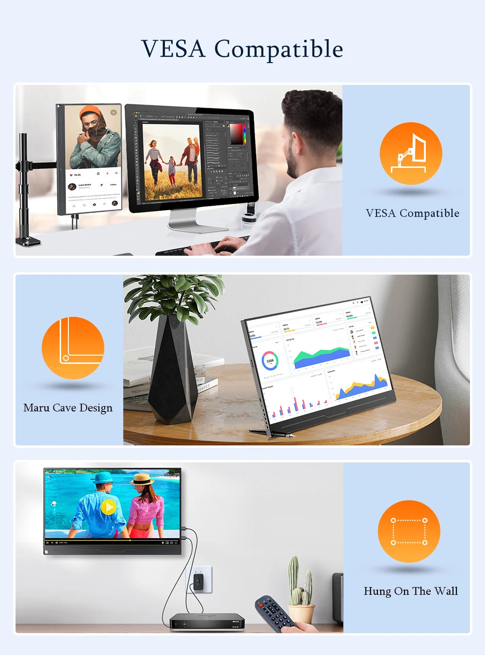 UPERFECT UBase FHD 1080P Portable Monitor 15.6 Inch IPS HDMI USB C Monitors For Laptop MAC Switch Xbox Phone PC Compatible Computer Display