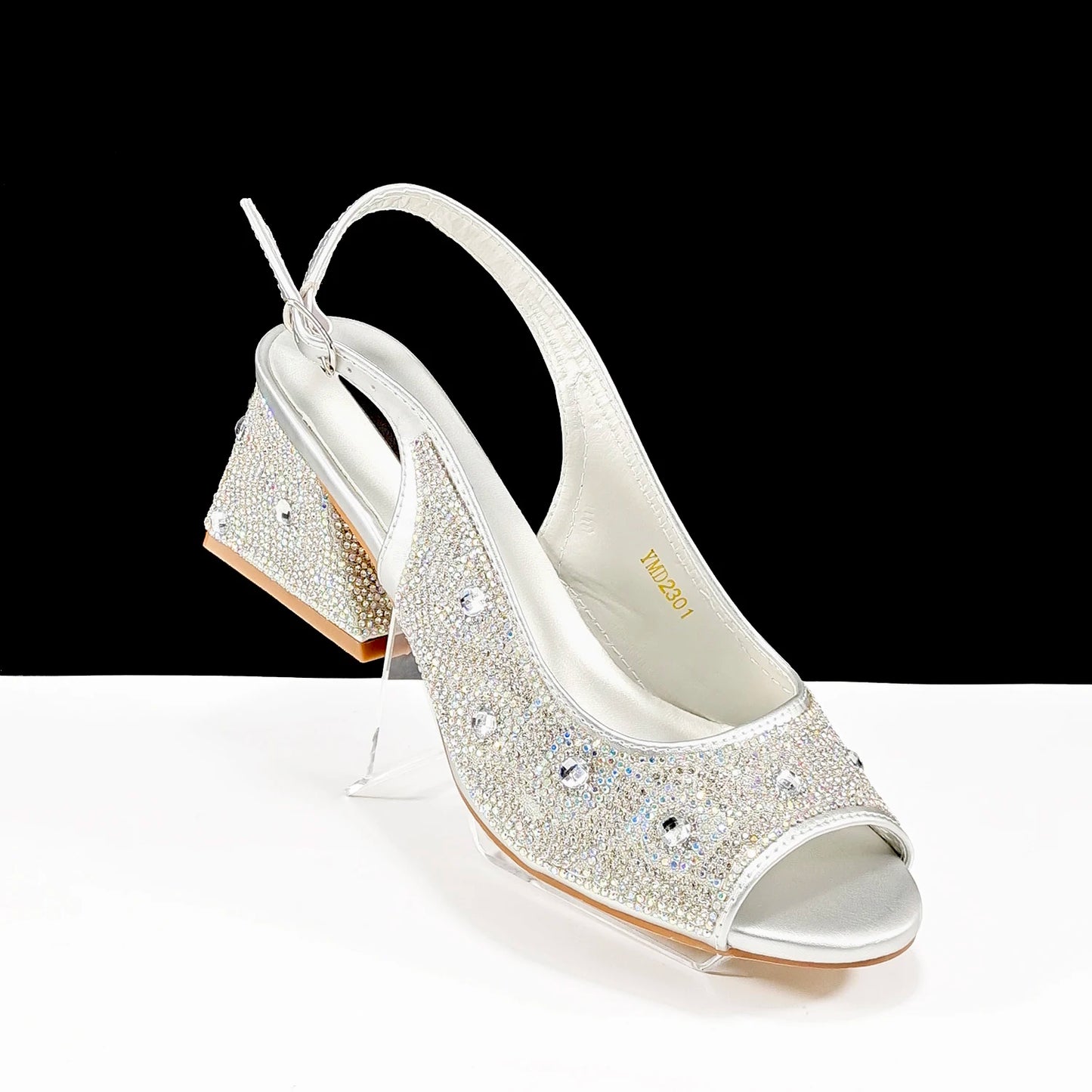 Queena Yan Square Heel Shoes! Hand-held Three-Dimensional Bag and Shoes Set From the Same Series/Open Toe Shoes and Evening Bag