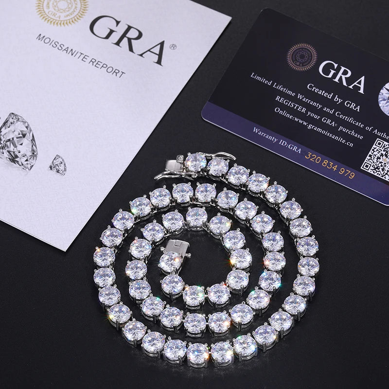 8mm-10mm High-Quality VVS1 Moissanite Tennis Necklace S925 Sterling Silver Necklaces For Men Women Pass Diamonds Test Iced Out