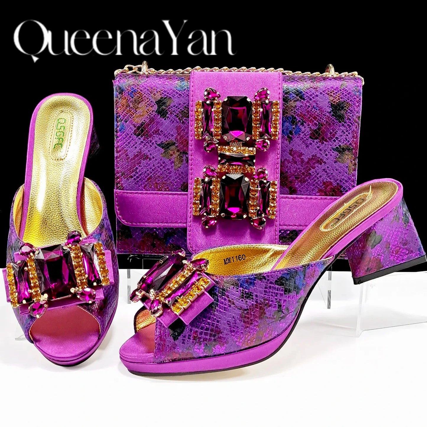 Queena Yan Luxe Design Peep-Toe Heels & Three-Dimensional Bag Set Nigerian Party Shoes and Bag – Perfect for Elegant Events