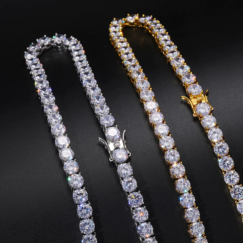 8mm-10mm High-Quality VVS1 Moissanite Tennis Necklace S925 Sterling Silver Necklaces For Men Women Pass Diamonds Test Iced Out