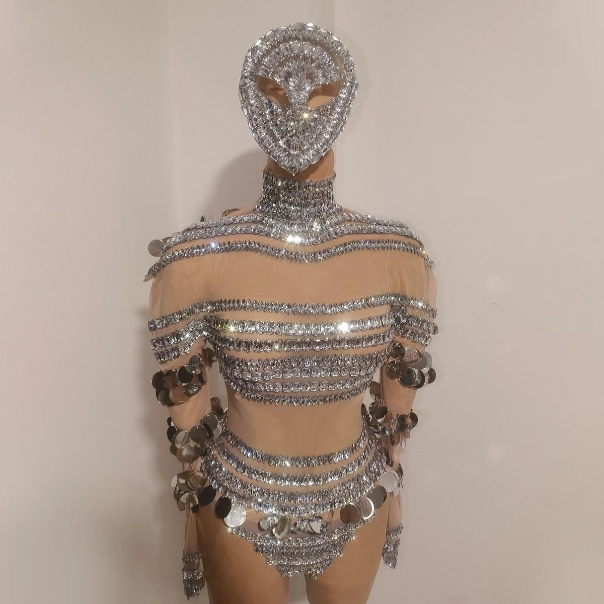 Silver Rhinestone Sequin Dance Set Women Sexy Bodysuit Gogo Latin Pole Dancing Stage Performance Wear Nightclub Drag Queen Show