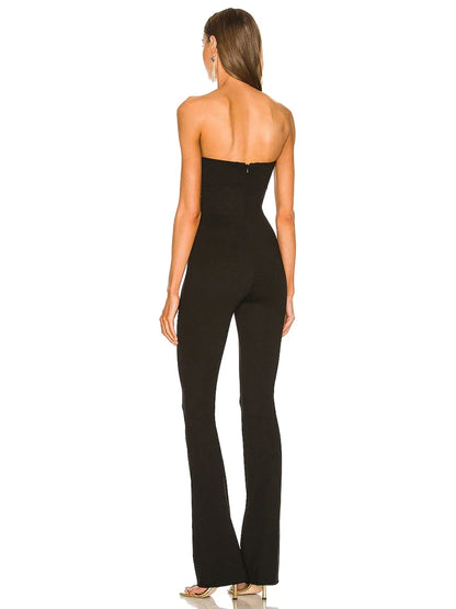 Bandage Jumpsuit Womem's 2023 Summer Long Flare Pants Sleeveless Sexy Cut Out Elegant Club Celebrity Evening Party Jumpsuits