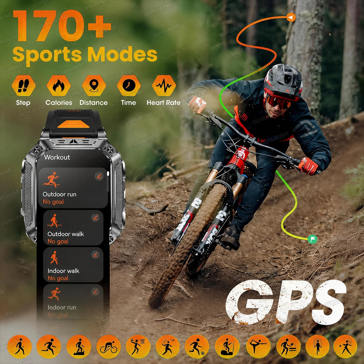 2026 New Outdoor GPS Smart Watch 1400mAh High Capacity Battery 2.01" Sapphire Screen 10ATM Waterproof Dual-color Lamp Smartwatch