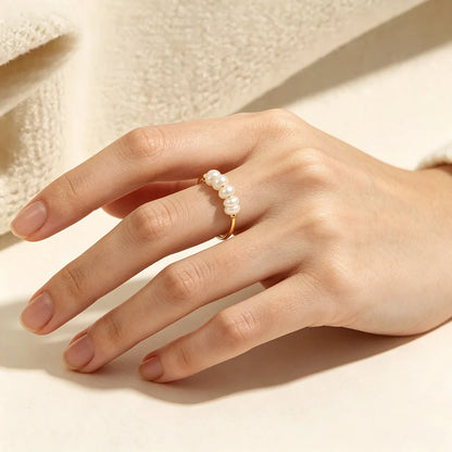 E.B.belle Gold Plated Stainless Steel Freshwater Pearls Rings For Women Accesorios Para Mujer Bagues Acier Inoxydables Femmes