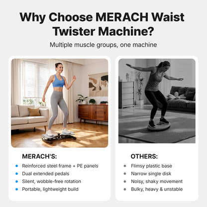 MERACH Waist Twister Board with Pull Cords Dual Pedal Ab Twister 300 lbs Capacity Silent Anti-Slip Core Exerciser with Foot Massage Slim Waist Love Handle Workout Equipment for Home Office for Women & Seniors