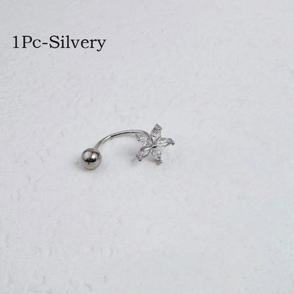 1Pc Zircon Flower-Shaped Nose Ring,14K Gold Plated Stainless Steel Piercing Jewelry for Women Daily Wear Body Piercing Accessory