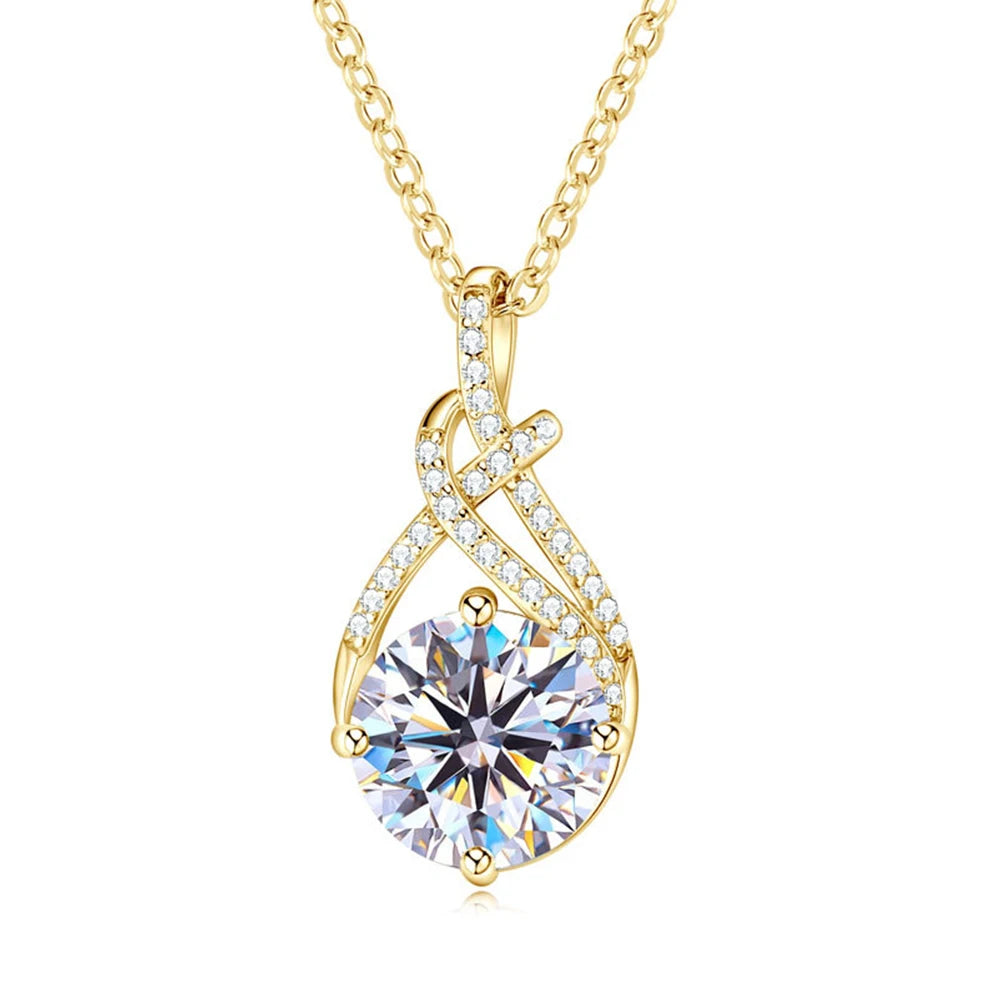 Real Full Moissanite Necklace for Women Twisted Pendant Choker Chain 925 Silver Yellow Gold Color Fine Jewelry with Certificate