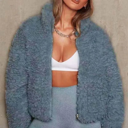 Winter Lamb Wool Short Coat For Women Thicken Warm Long Sleeve Turtleneck Jackets 2023 Autumn Fashion Streetwear Ladies Overcoat