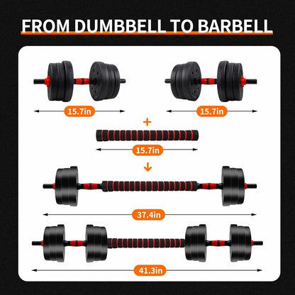 5-44lbs Adjustable Dumbbell to Barbell Set, Anti-Slip Grip, Versatile Home Gym Fitness Strength Training Barbell Weight Plates