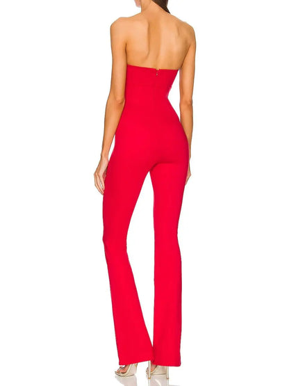 Bandage Jumpsuit Womem's 2023 Summer Long Flare Pants Sleeveless Sexy Cut Out Elegant Club Celebrity Evening Party Jumpsuits