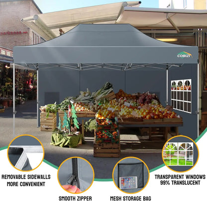 10x15 Pop up Canopy Tent Heavy Duty Gazebo with 4 Sidewalls,UPF 50+ All Weather Waterproof Commercial Outdoor Wedding Party Tent
