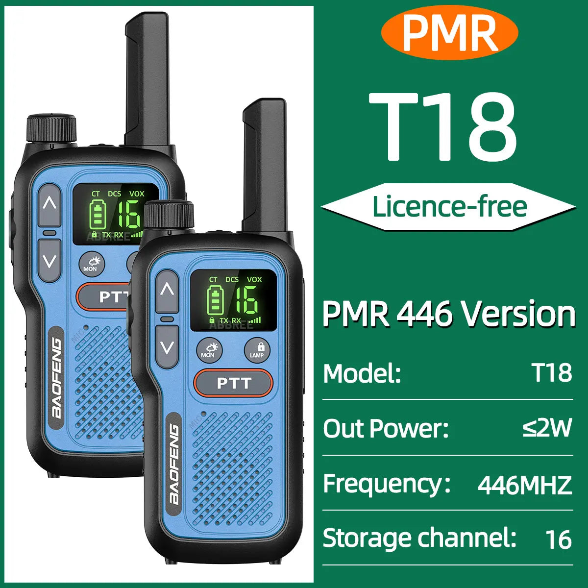 2pcs Baofeng T18 Mini Walkie Talkie Long Range PMR FRS Rechargable Portable Two Way Radio Type-C Charger VOX for Camping Trip