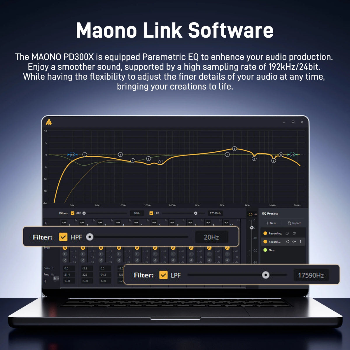 MAONO PD300X Dynamic Microphone XLR USB Podcast Microphone 192kHz/24bit Mic for Content Creation Home Audio Studio Recording