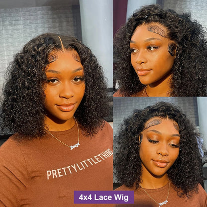 Short Bob Deep Wave Lace Frontal Wig Pre Plucked 13x4 4x4 Lace Front Wig Peruvian Curly Human Hair Bob Wigs For Women and Girls