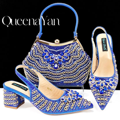 QUEENA Yan  Dazzling Dreams: Full Rhinestone High Heels and Coordinated Bag for Timeless Style